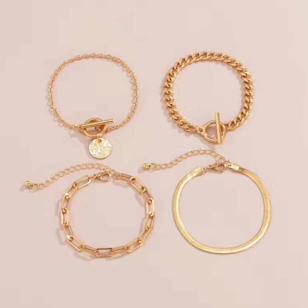 Stacked bracelet set, gold tone. - Picture 4 of 5